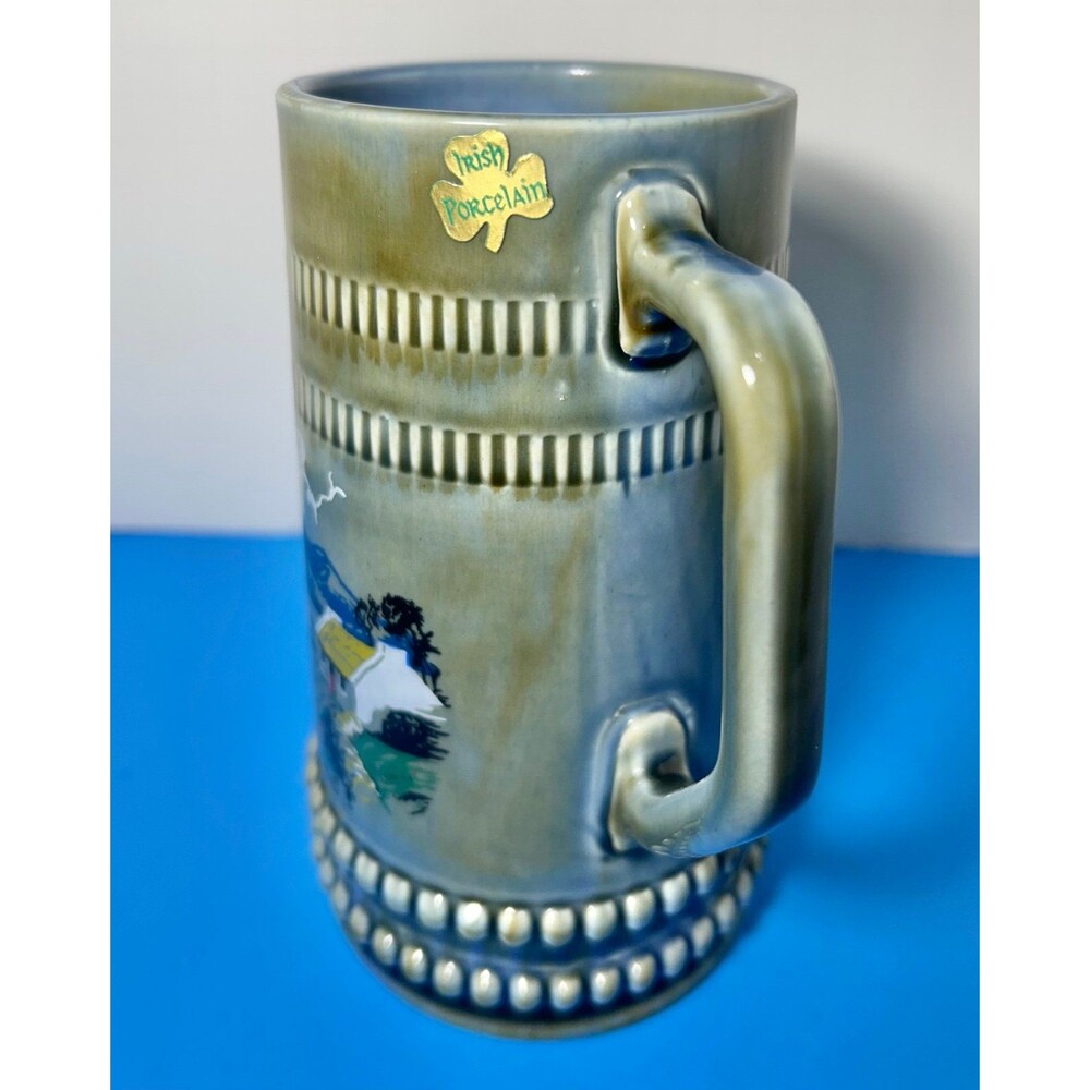 Vintage   Irish Porcelain Beer Stein Tankard Mug Glossy Rich Olive Green Grade A - Picture 2 of 7
